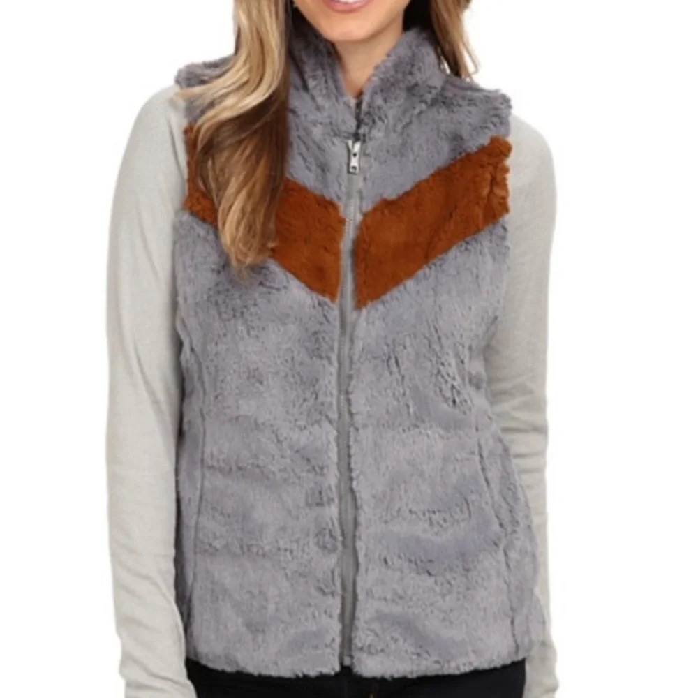 Patagonia gray & rust fuzzy pelage vest